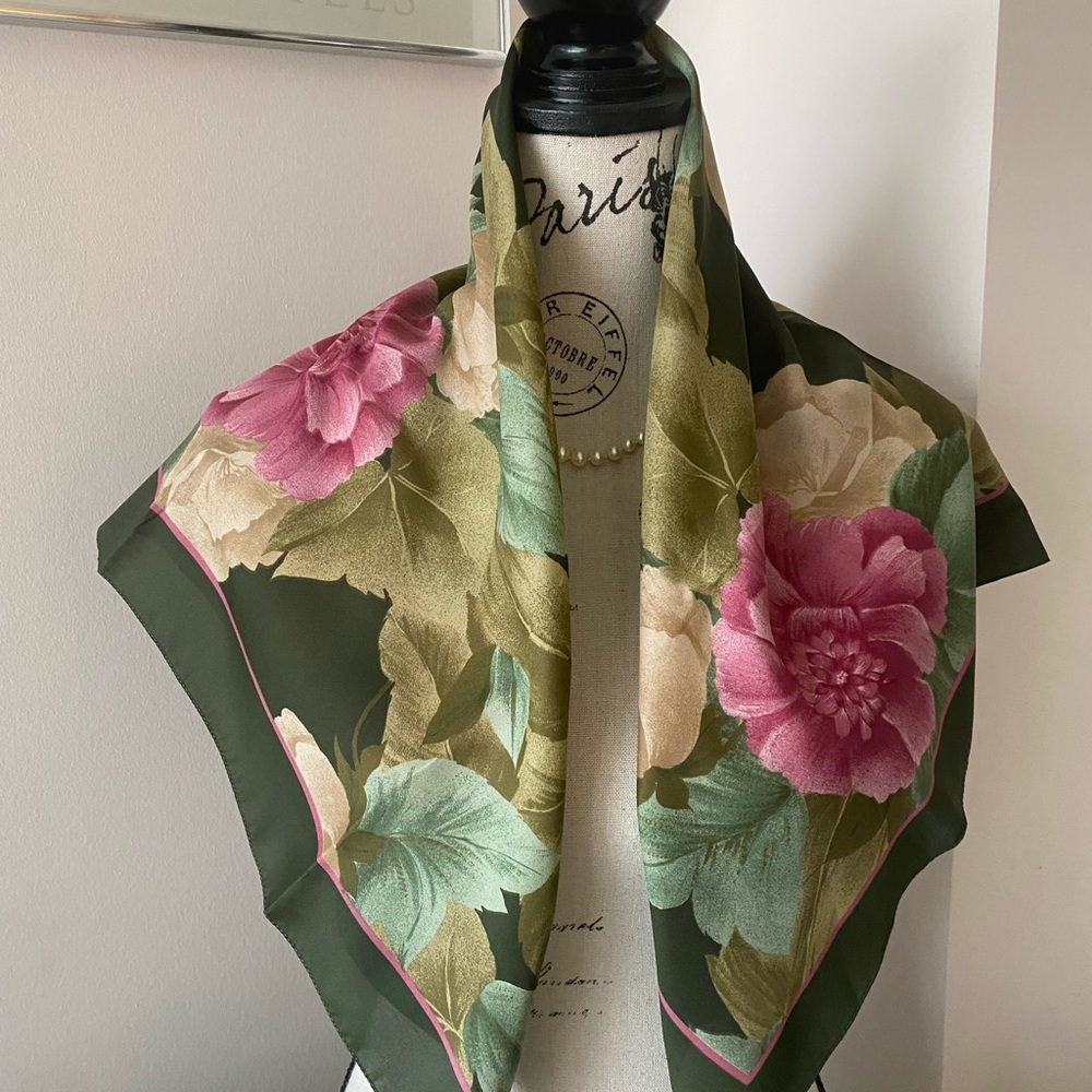 Floral Scarf with Pink and Green Design